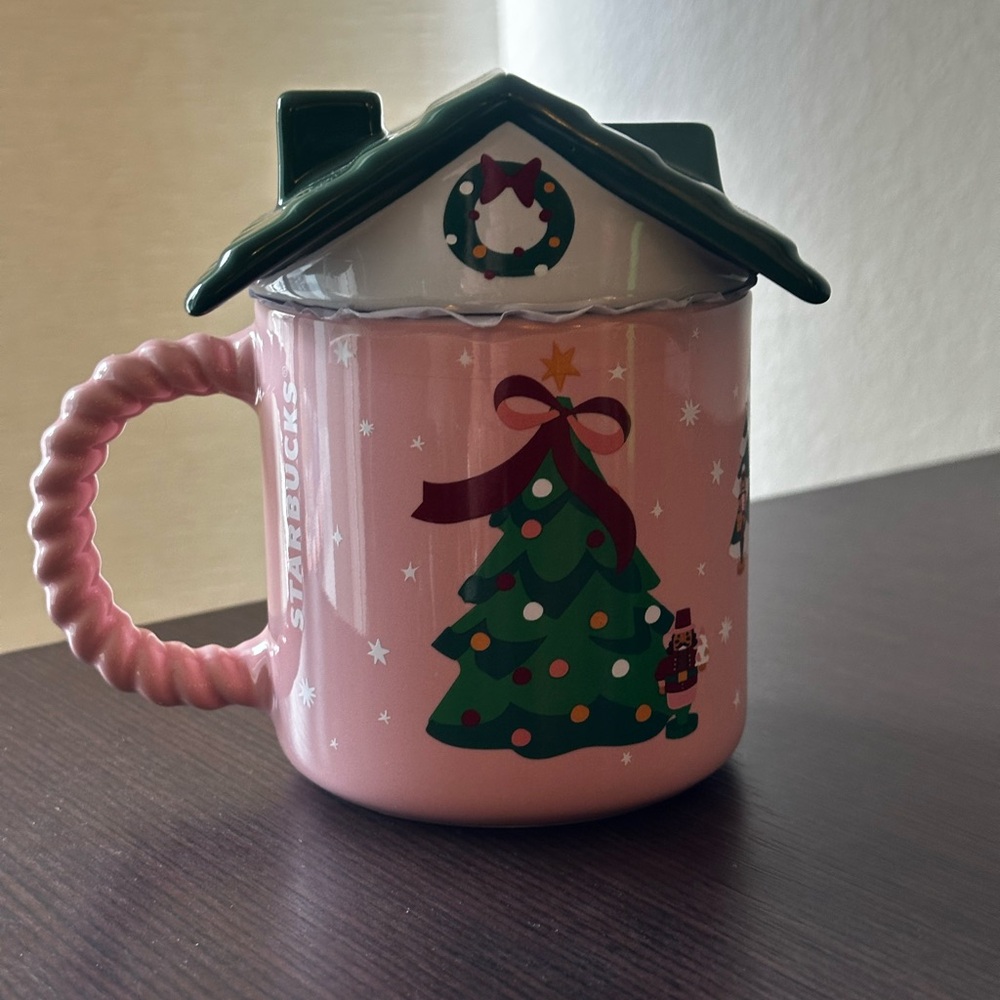 Starbucks Christmas House Mug with Lid Pink Bear,  Reindeer Holiday Collection